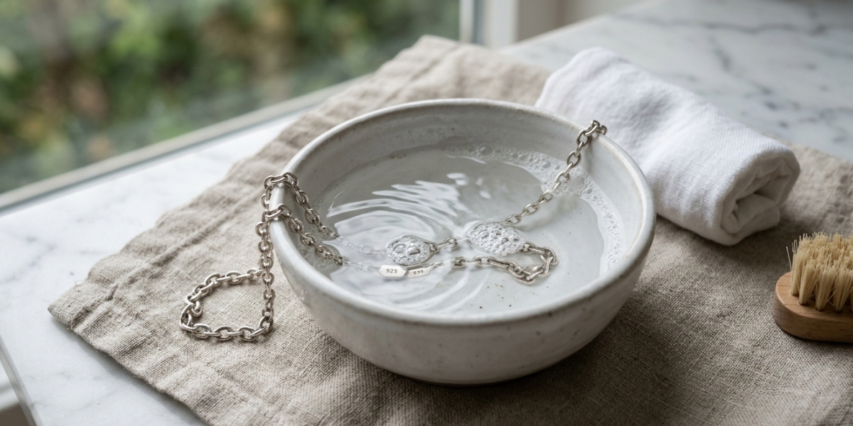 Limpieza de cadena de plata 925 con agua y jabón neutro